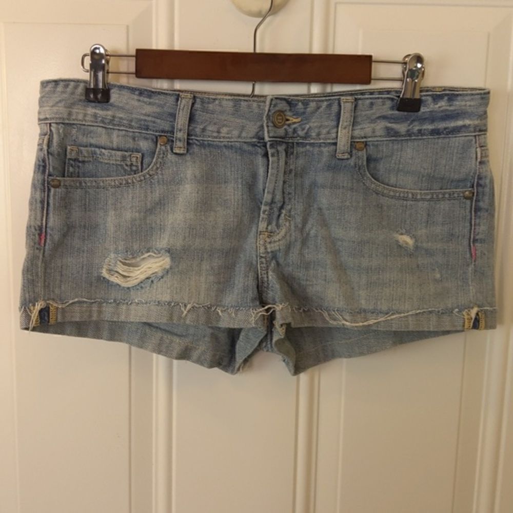 Pink Victoria's secret denim distressed booty shorts with cuffs